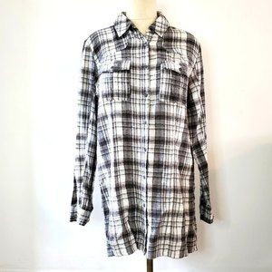 Free People oversized flannel tunic black white plaid sz S